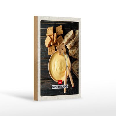 Holzschild Reise 12x18 cm Schweiz Bern Brot in flüssigem Käse