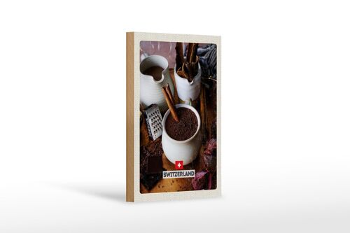 Holzschild Reise 12x18 cm Schweiz Dessert Schokolade Zimtstange