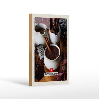 Cartel de madera viaje 12x18 cm Suiza postre chocolate canela en rama