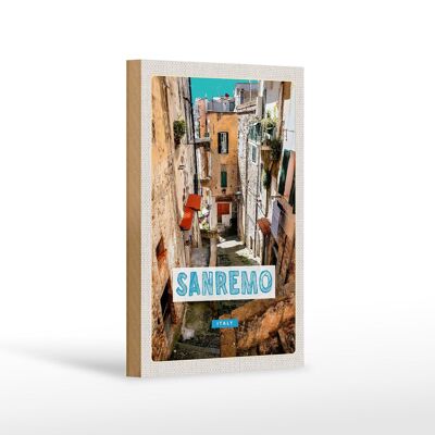 Panneau en bois voyage 12x18 cm Sanremo Italie bâtiment de la vieille ville