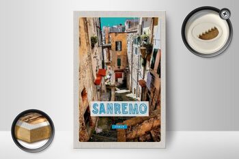 Panneau en bois voyage 12x18 cm Sanremo Italie bâtiment de la vieille ville 2