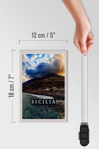 Panneau en bois voyage 12x18 cm Sicile plage mer lieu de vacances voyage 4