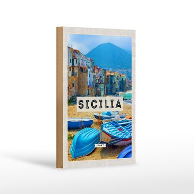 Panneau en bois voyage 12x18 cm Sicile Italie Europe décoration de vacances