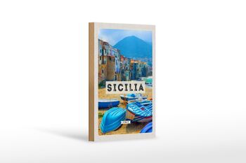 Panneau en bois voyage 12x18 cm Sicile Italie Europe décoration de vacances 1
