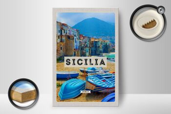 Panneau en bois voyage 12x18 cm Sicile Italie Europe décoration de vacances 2