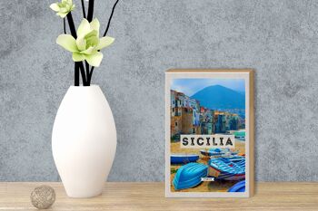 Panneau en bois voyage 12x18 cm Sicile Italie Europe décoration de vacances 3