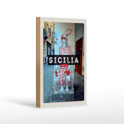 Cartel de madera de viaje 12x18 cm Calamares especialidades de Sicilia