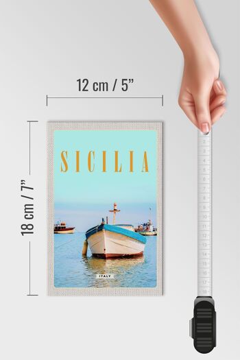Panneau en bois voyage 12x18cm Sicile Italie bateau rivage plage mer 4