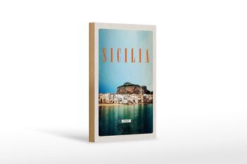 Panneau en bois voyage 12x18 cm Sicile plage Europe lieu de vacances 1