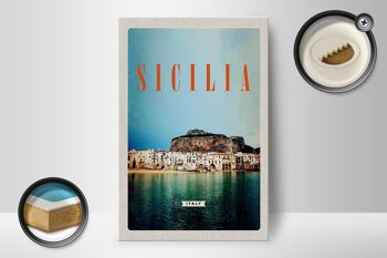 Panneau en bois voyage 12x18 cm Sicile plage Europe lieu de vacances 2