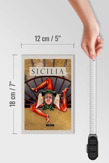 Panneau en bois voyage 12x18 cm Sicile Italie sculpture Trinacria 4
