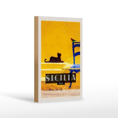 Cartel de madera viaje 12x18 Sicilia Italia cuadro pintoresco gato