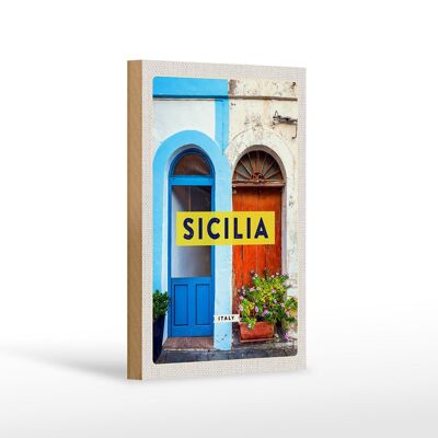 Cartel de madera viaje 12x18 cm Sicilia arquitectura flor medieval