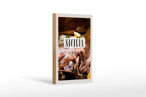 Holzschild Reise 12x18 cm Sizilien Italien Gerichte Tintenfisch