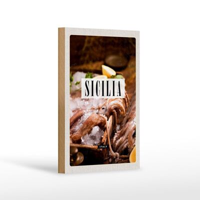 Panneau en bois voyage 12x18 cm Sicile Italie plats calamar