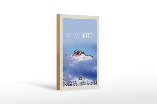 Holzschild Reise 12x18 cm St. Moritz Aussicht auf Berg Spitze