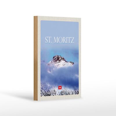 Holzschild Reise 12x18 cm St. Moritz Aussicht auf Berg Spitze
