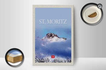 Panneau en bois voyage 12x18 cm pcs. Vue de Moritz sur le sommet de la montagne 2