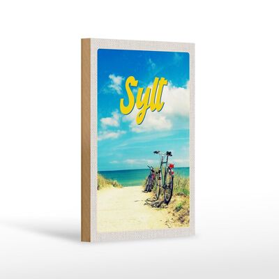 Cartello in legno da viaggio 12x18 cm Sylt spiaggia mare sabbia bicicletta estiva