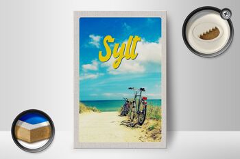 Panneau en bois voyage 12x18 cm Sylt plage mer sable vélo d'été 2