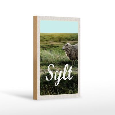 Cartel de madera viaje 12x18 cm Sylt isla vacaciones prado ovejas decoración
