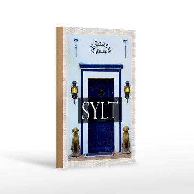 Panneau en bois voyage 12x18 cm Sylt Allemagne décoration de maison bleue