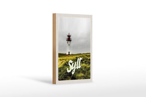 Holzschild Reise 12x18 cm Sylt Strand Leuchtturm Wiese Dekoration