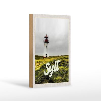 Cartel de madera de viaje 12x18 cm Decoración del prado del faro de la playa de Sylt