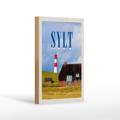 Wooden sign travel 12x18 cm Sylt houses roof made of moss lighthouse