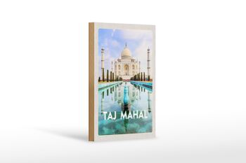 Panneau en bois voyage 12x18 cm Inde jardin devant Taj Mahal décoration 1