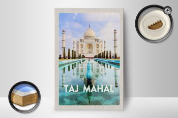 Panneau en bois voyage 12x18 cm Inde jardin devant Taj Mahal décoration 2