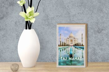 Panneau en bois voyage 12x18 cm Inde jardin devant Taj Mahal décoration 3