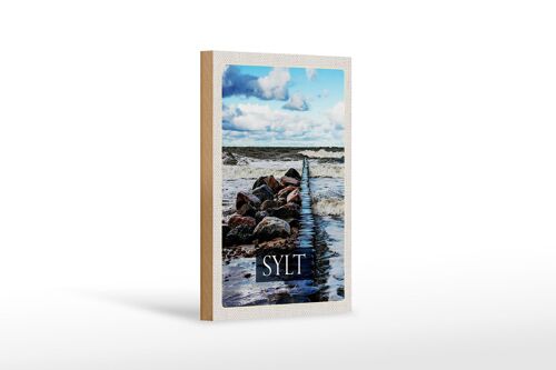 Holzschild Reise 12x18 cm Sylt Insel Strand Meer Ebbe und Flut
