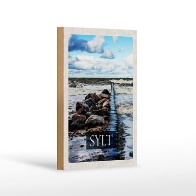 Wooden sign travel 12x18 cm Sylt island beach sea ebb and flow