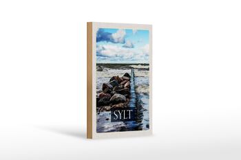 Panneau en bois voyage 12x18 cm Sylt île plage mer flux et reflux 1