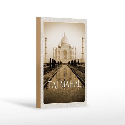 Cartello da viaggio in legno 12x18 cm India nero bianco decorazione Taj Mahal