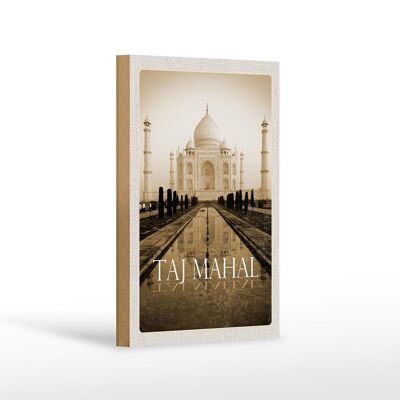 Wooden sign travel 12x18 cm India black white Taj Mahal decoration