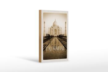 Panneau en bois voyage 12x18 cm Inde noir blanc décoration Taj Mahal 1