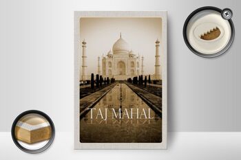 Panneau en bois voyage 12x18 cm Inde noir blanc décoration Taj Mahal 2