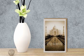 Panneau en bois voyage 12x18 cm Inde noir blanc décoration Taj Mahal 3