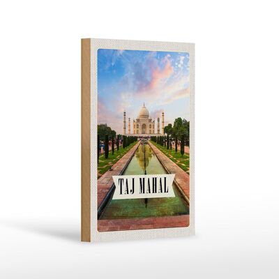 Cartel de madera viaje 12x18 cm India Taj Mahal Agra Jardín Árboles