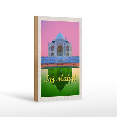Cartello in legno da viaggio 12x18 cm India Asia Taj Mahal Agra Yamuna