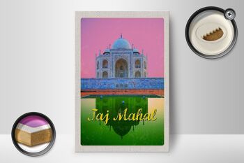 Panneau en bois voyage 12x18 cm Inde Asie Taj Mahal Agra Yamuna 2
