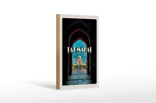 Holzschild Reise 12x18 cm Indien Taj Mahal Menschen Muslime