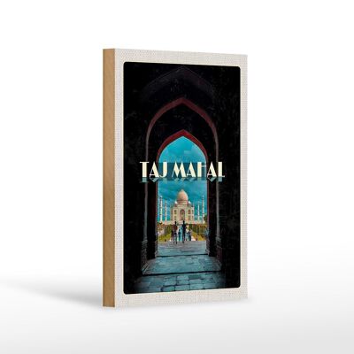 Cartello in legno da viaggio 12x18 cm India Taj Mahal persone musulmane