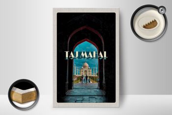 Panneau en bois voyage 12x18 cm Inde Taj Mahal peuple musulman 2