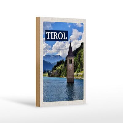 Cartel de madera viaje 12x18 cm Tirol Austria torre de iglesia en el agua