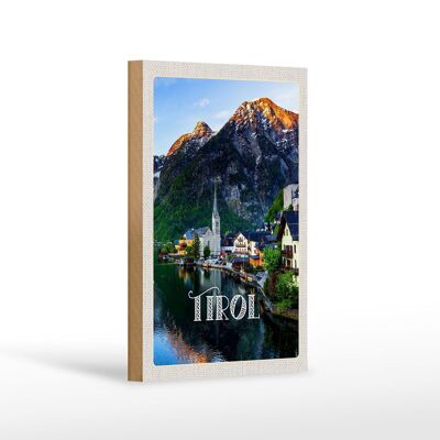 Cartello da viaggio in legno 12x18 cm Decorazione città del Tirolo sull'acqua e montagne