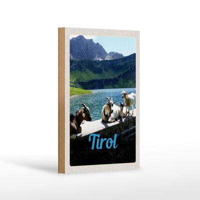 Cartello da viaggio in legno 12x18 cm Tirolo Austria capre acqua natura