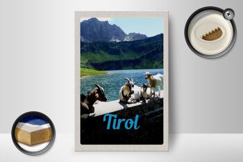 Panneau en bois voyage 12x18 cm Tyrol Autriche chèvres eau nature 2